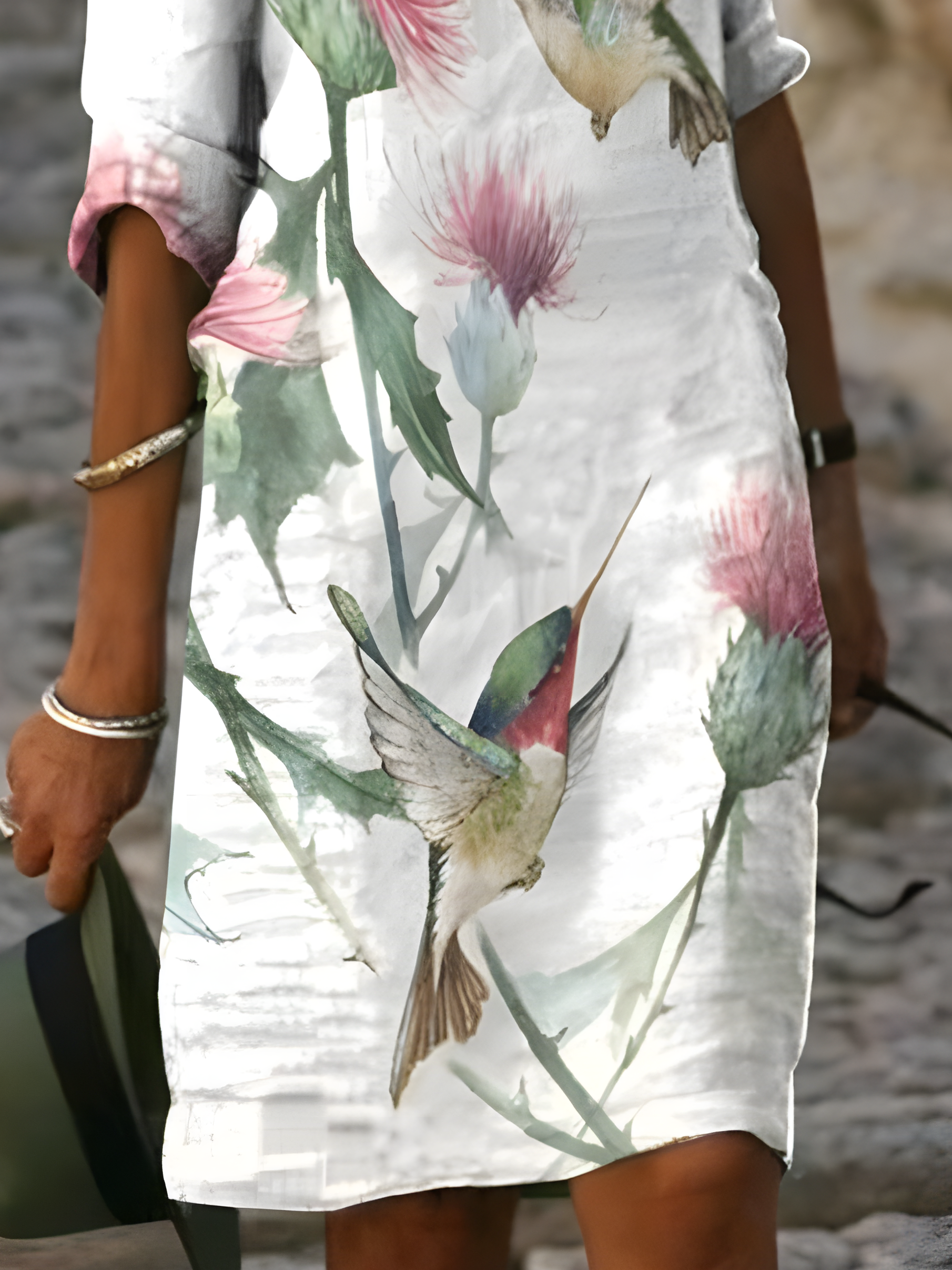 Women's Floral Spring Print V Neck Dress