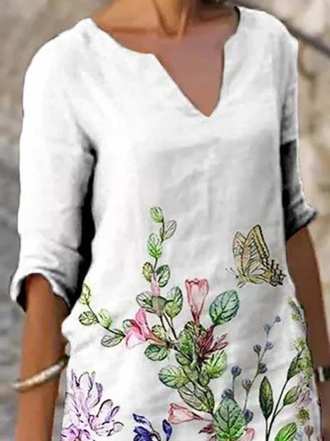 Women's Floral Spring Print V Neck Dress