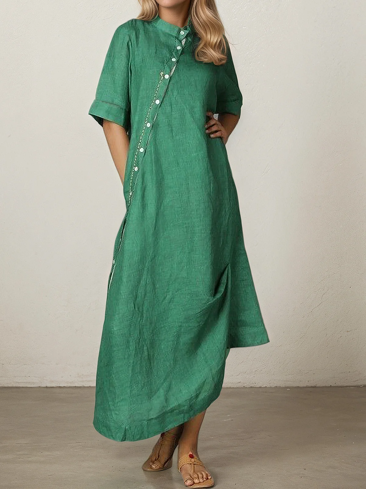 Casual Plain Asymmetric linen-cottonr Maxi Dress
