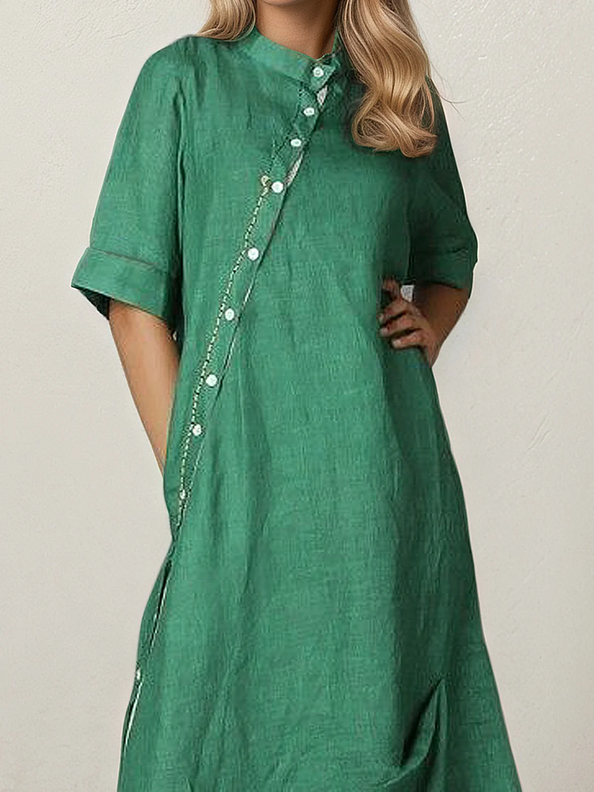 Casual Plain Asymmetric linen-cottonr Maxi Dress