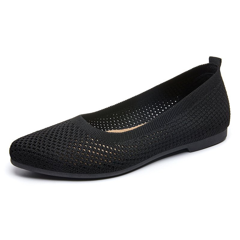 Summer solid color pointed flat shoes for women, casual and breathable, ladies' hollow cloth shoes, French style, no-tiring shoes