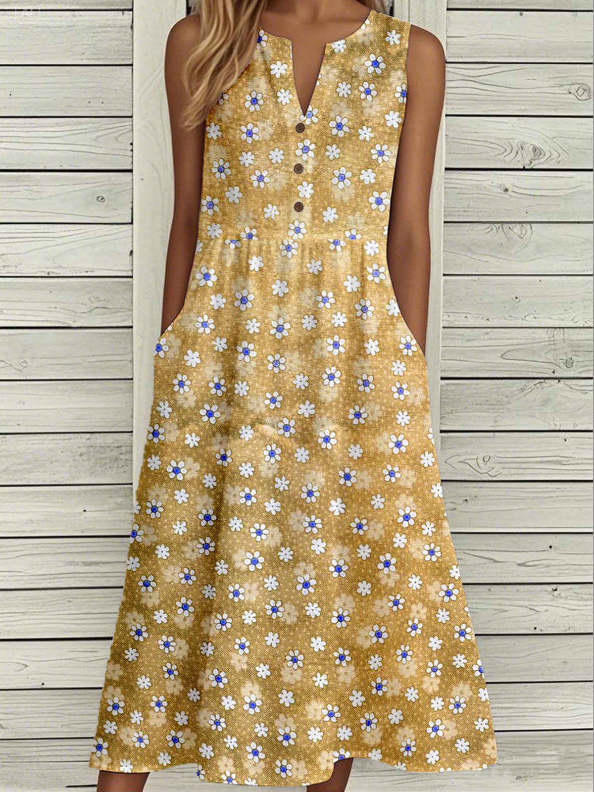 Casual Notched Floral Loose Dress With No