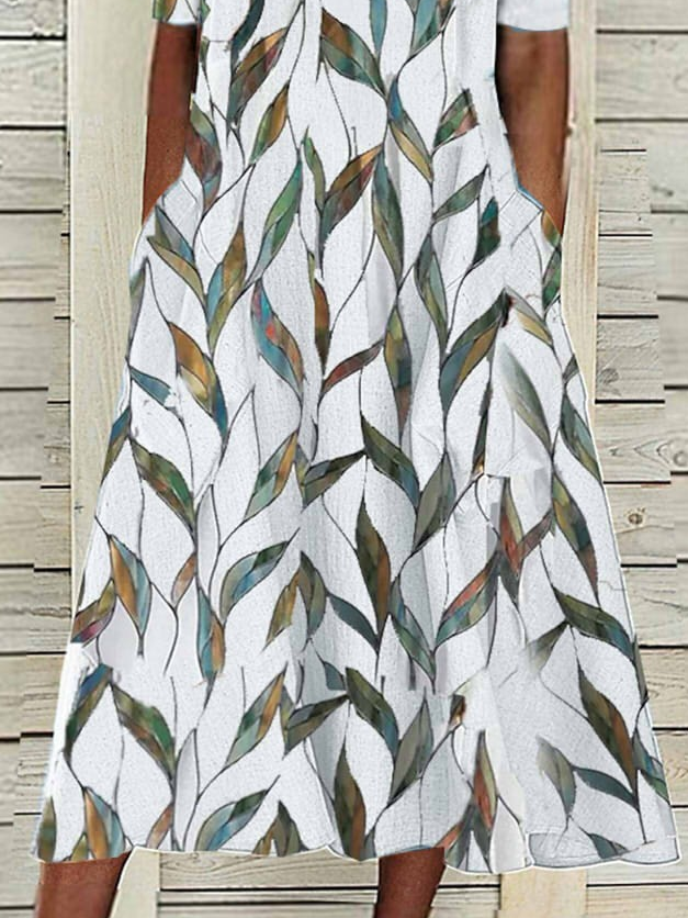 Women's Floral Print Round Neck Everyday Long Casual Shift Dress