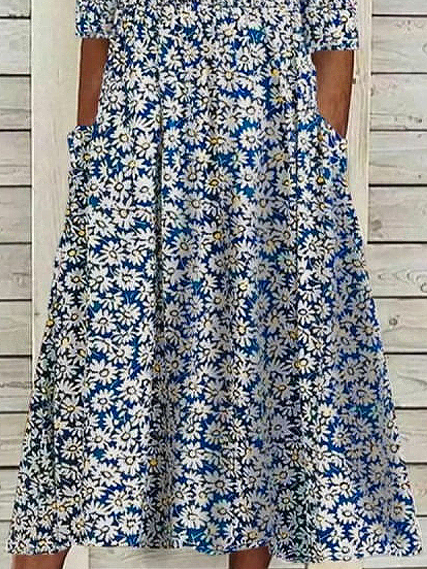 Women's Floral Print Round Neck Everyday Long Casual Shift Dress