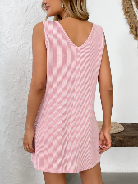 Women's Sleeveless Summer Deep Gray Plain V Neck Daily Going Out Casual Midi H-Line Tank Dress
