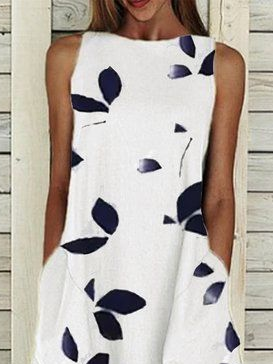 Women's Sleeveless Summer White Floral Printing Crew Neck Daily Going Out Casual Maxi H-Line Fit & Flare Dress Dress