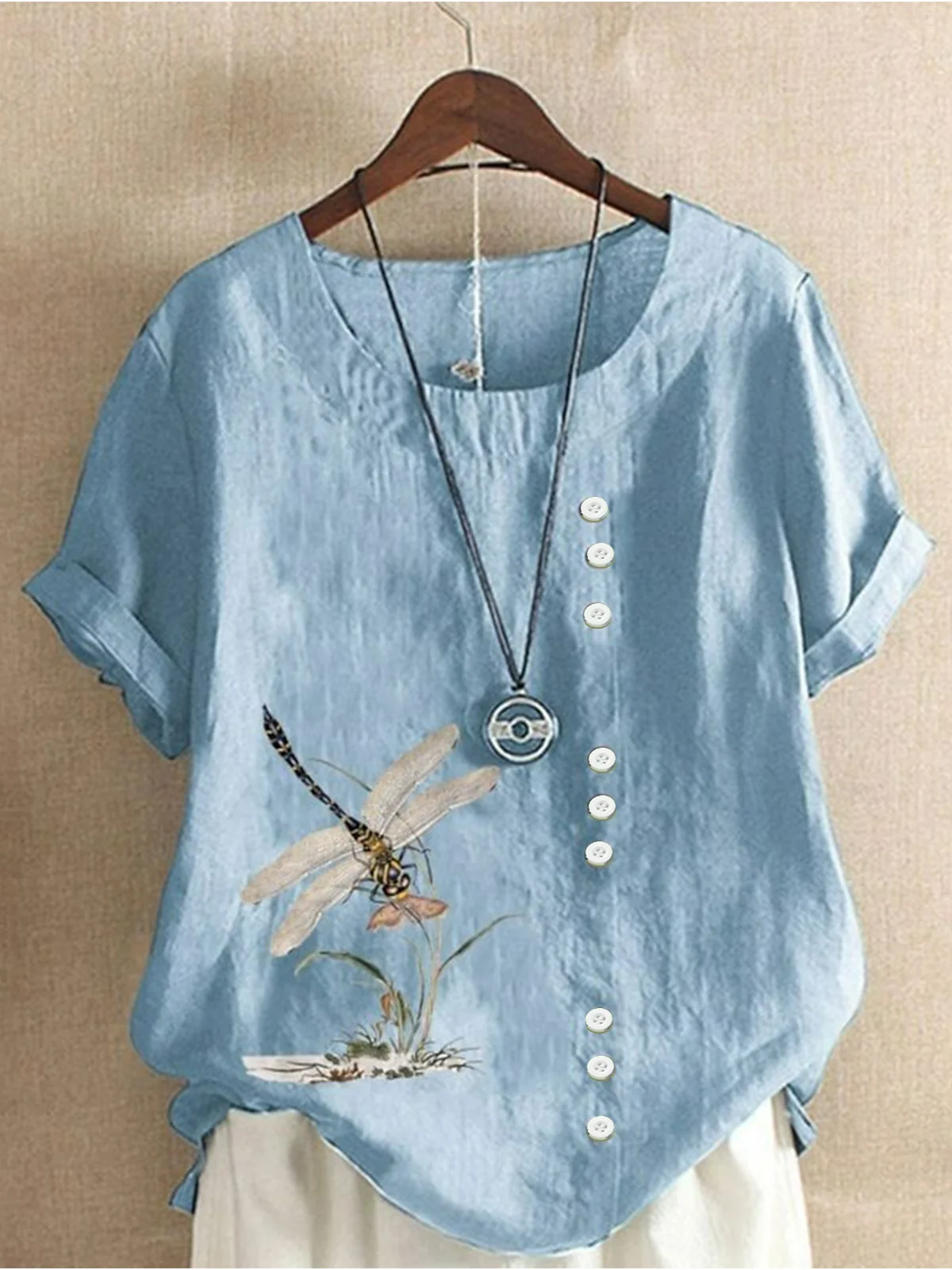 Simple Cotton Animal Crew Neck Blouse