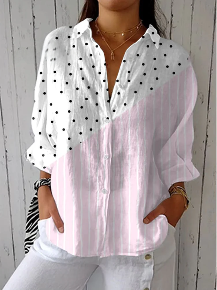 Loose Casual Polka Dots Shirt Collar Shirt
