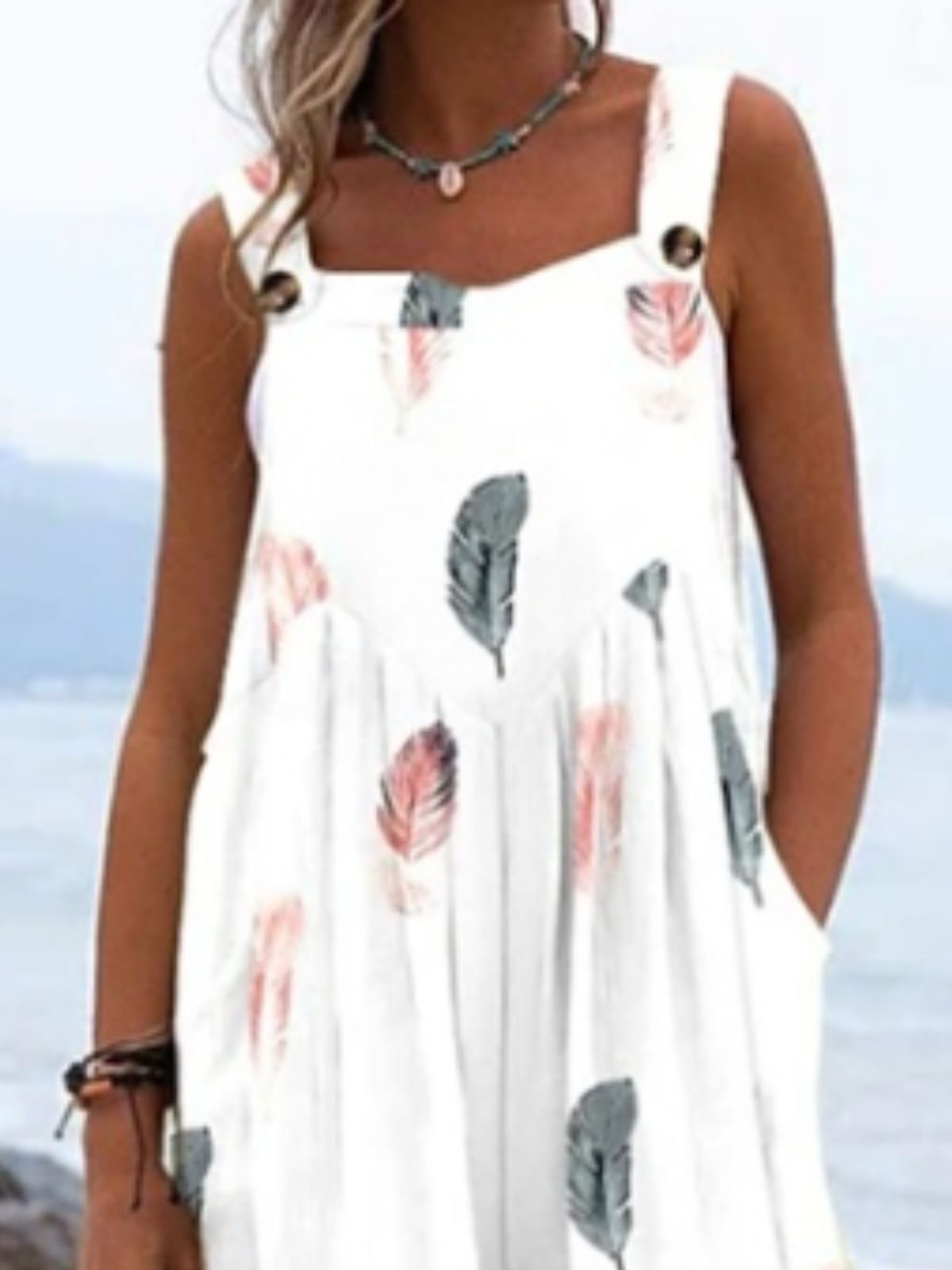Vacation Feather Pattern Jumpsuit