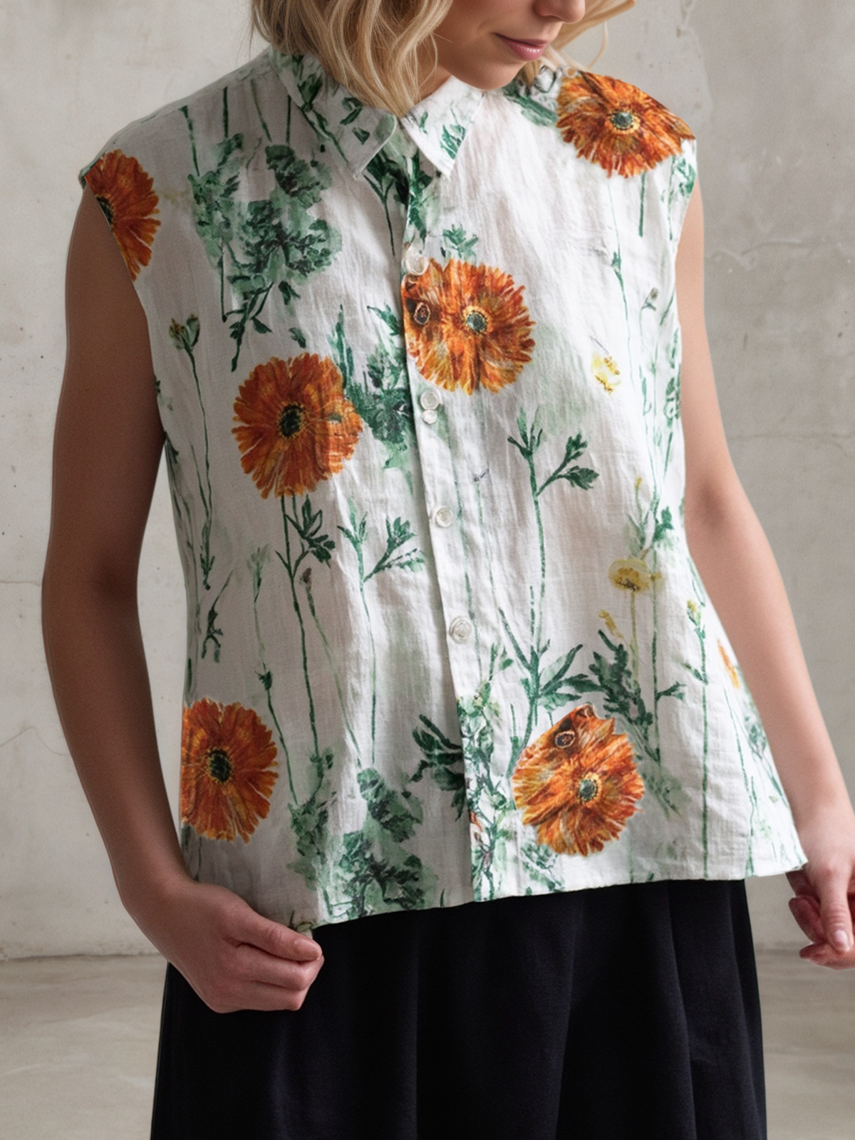 Linen Casual Plants Shirt Collar linen-cotton Shirt