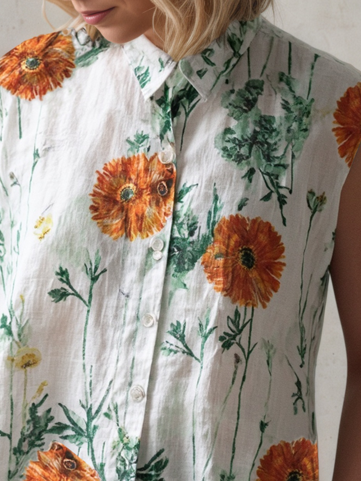 Linen Casual Plants Shirt Collar linen-cotton Shirt