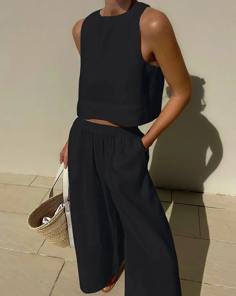 Women's Plain Daily Going Out Two-Piece Set White Casual Summer Top With Pants Matching Set