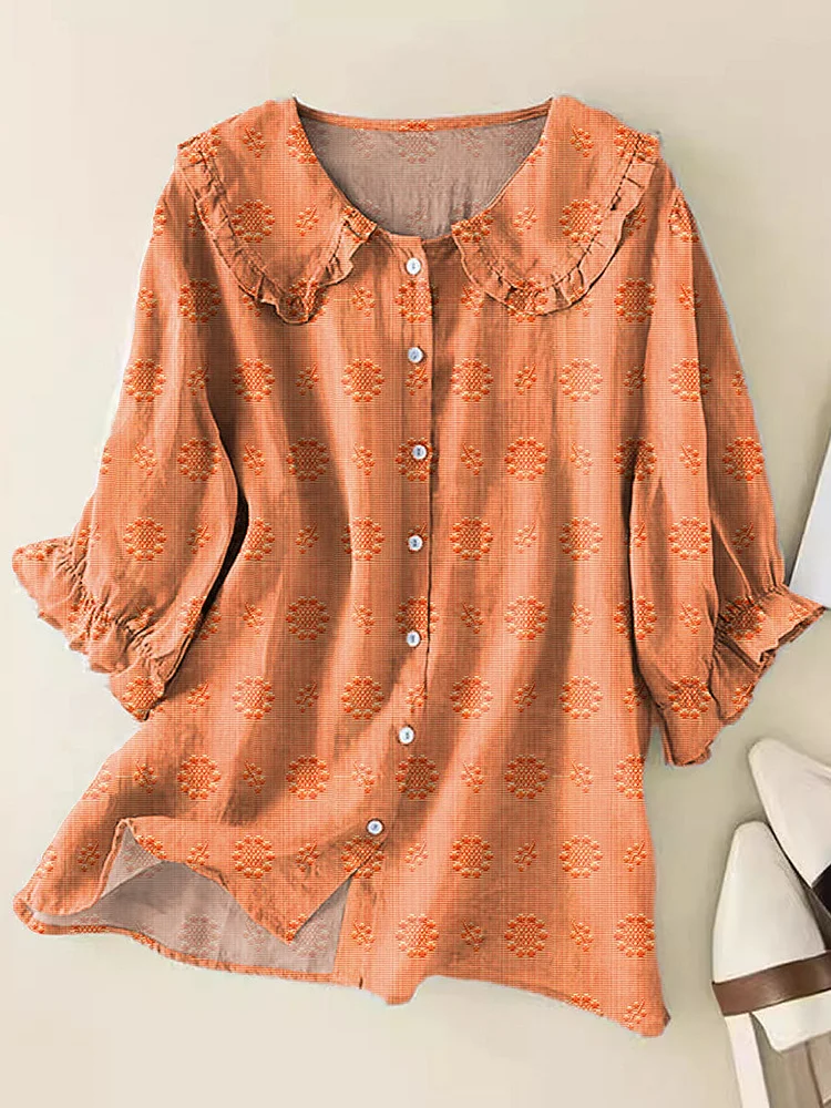 Women's Floral Print Casual Peter Pan Collar Shirt