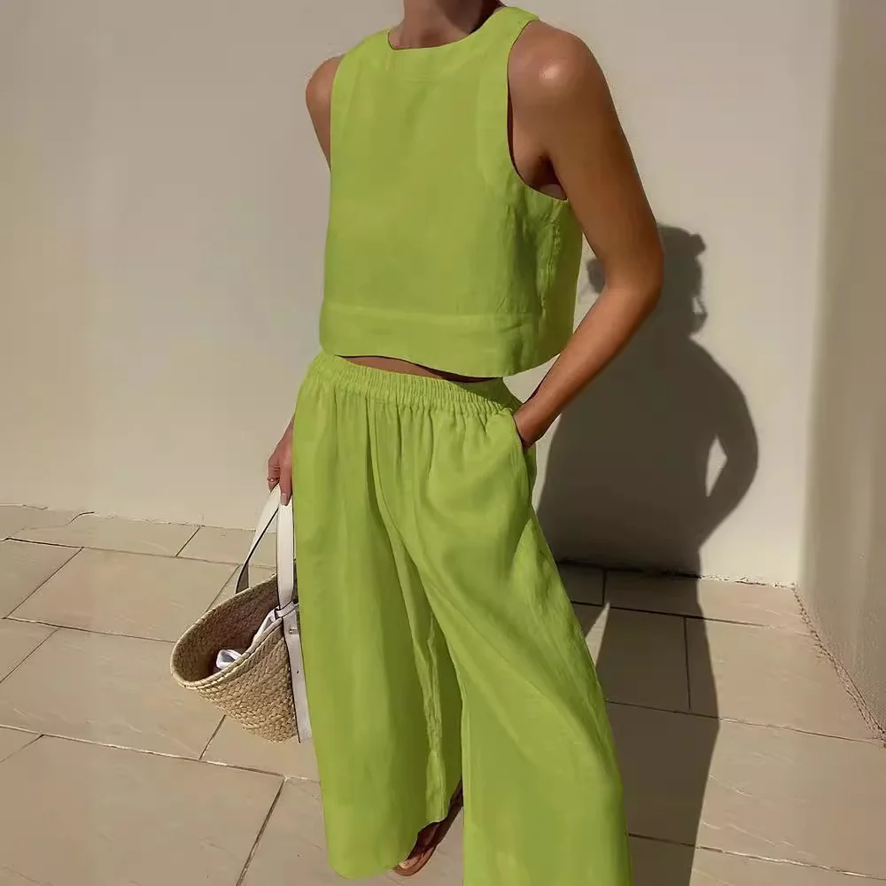 Women's Plain Daily Going Out Two-Piece Set White Casual Summer Top With Pants Matching Set