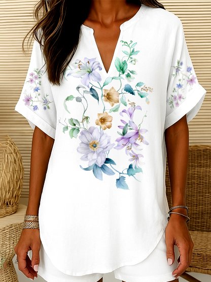 Regular Fit V Neck Casual Shirt