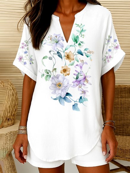 Regular Fit V Neck Casual Shirt