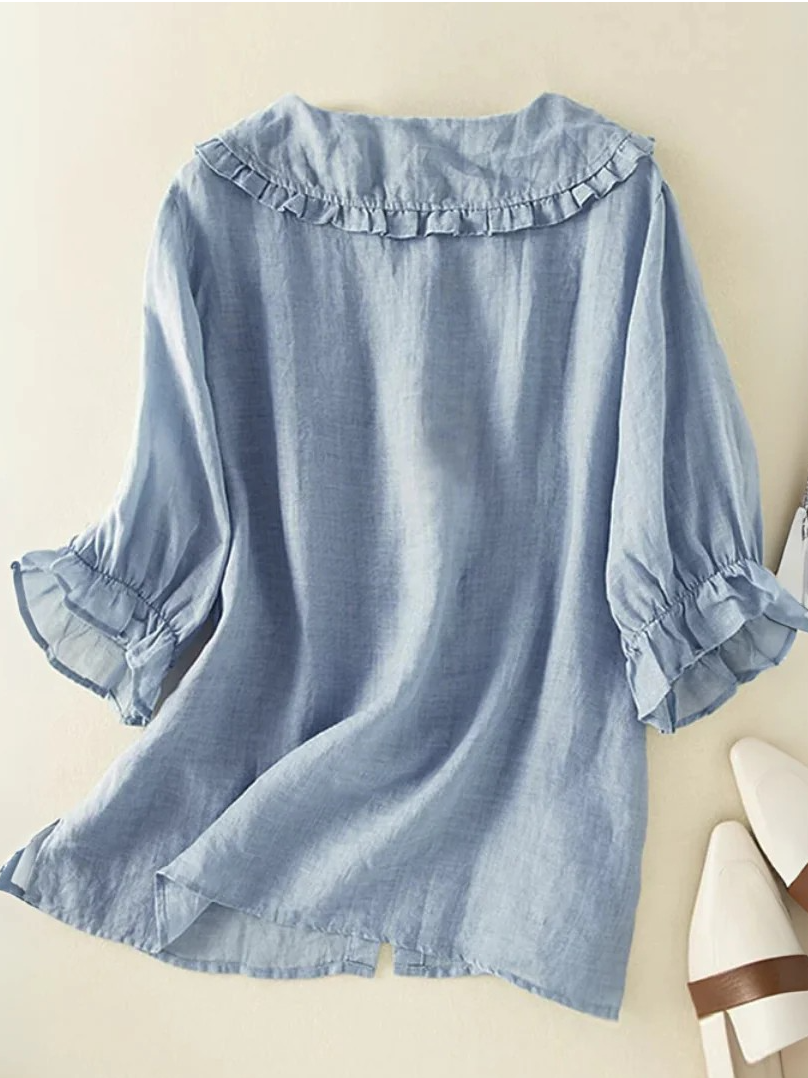 Women's Casual Cute Doll Collar Short Sleeve Shirt