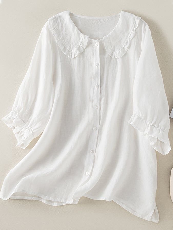 Women's Casual Cute Doll Collar Short Sleeve Shirt