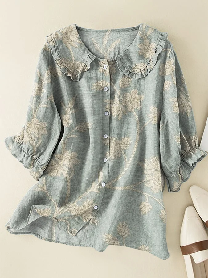 Women's Floral Print Casual Peter Pan Collar Shirt
