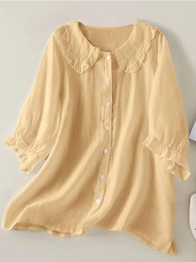Women's Casual Cute Doll Collar Short Sleeve Shirt