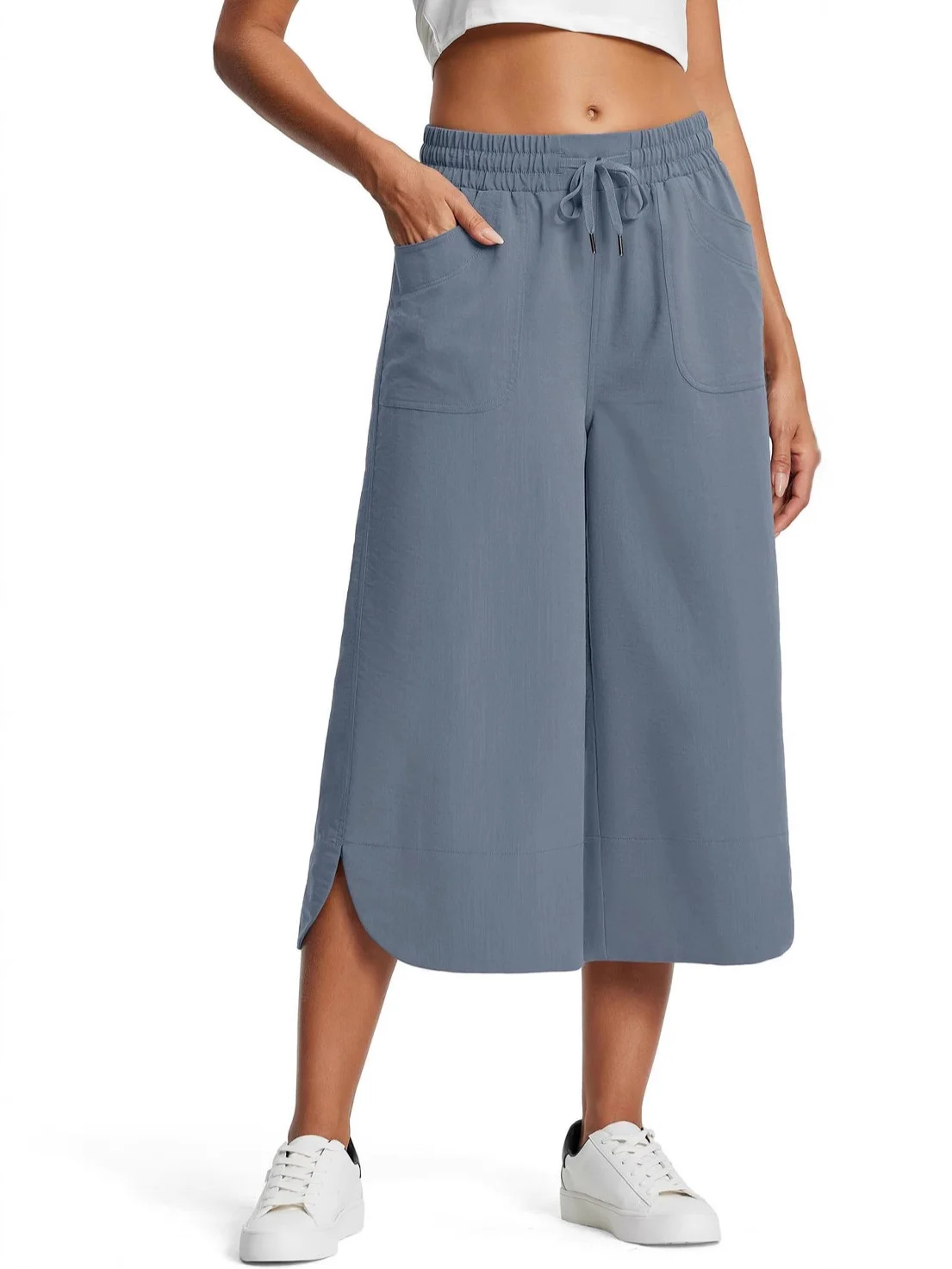 Women's  H-Line Wide Leg Pants Daily Going Out Pants Purplish blue Casual Pocket Stitching Plain Summer Pants