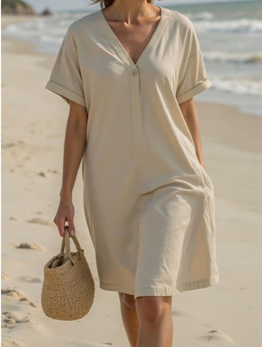 Cotton Regular Fit Plain Casual Dress With No