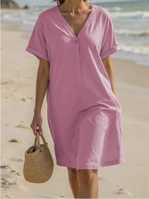 Cotton Regular Fit Plain Casual Dress With No