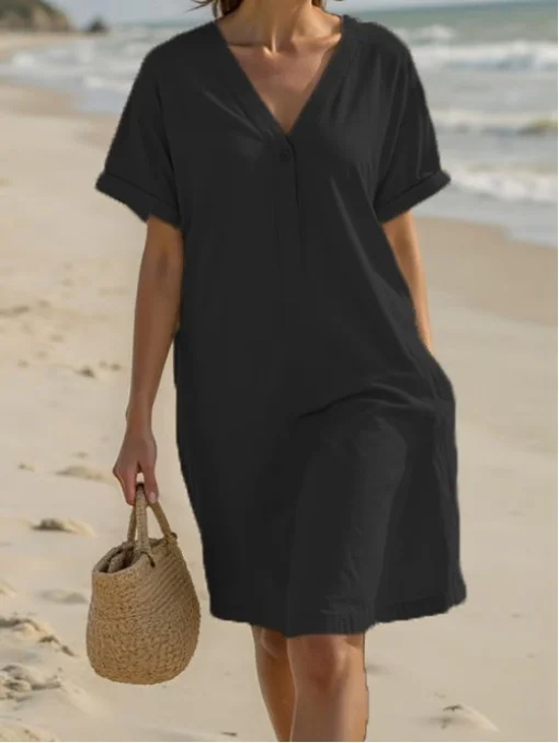 Cotton Regular Fit Plain Casual Dress With No