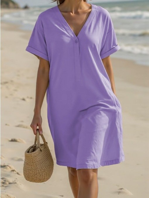 Cotton Regular Fit Plain Casual Dress With No