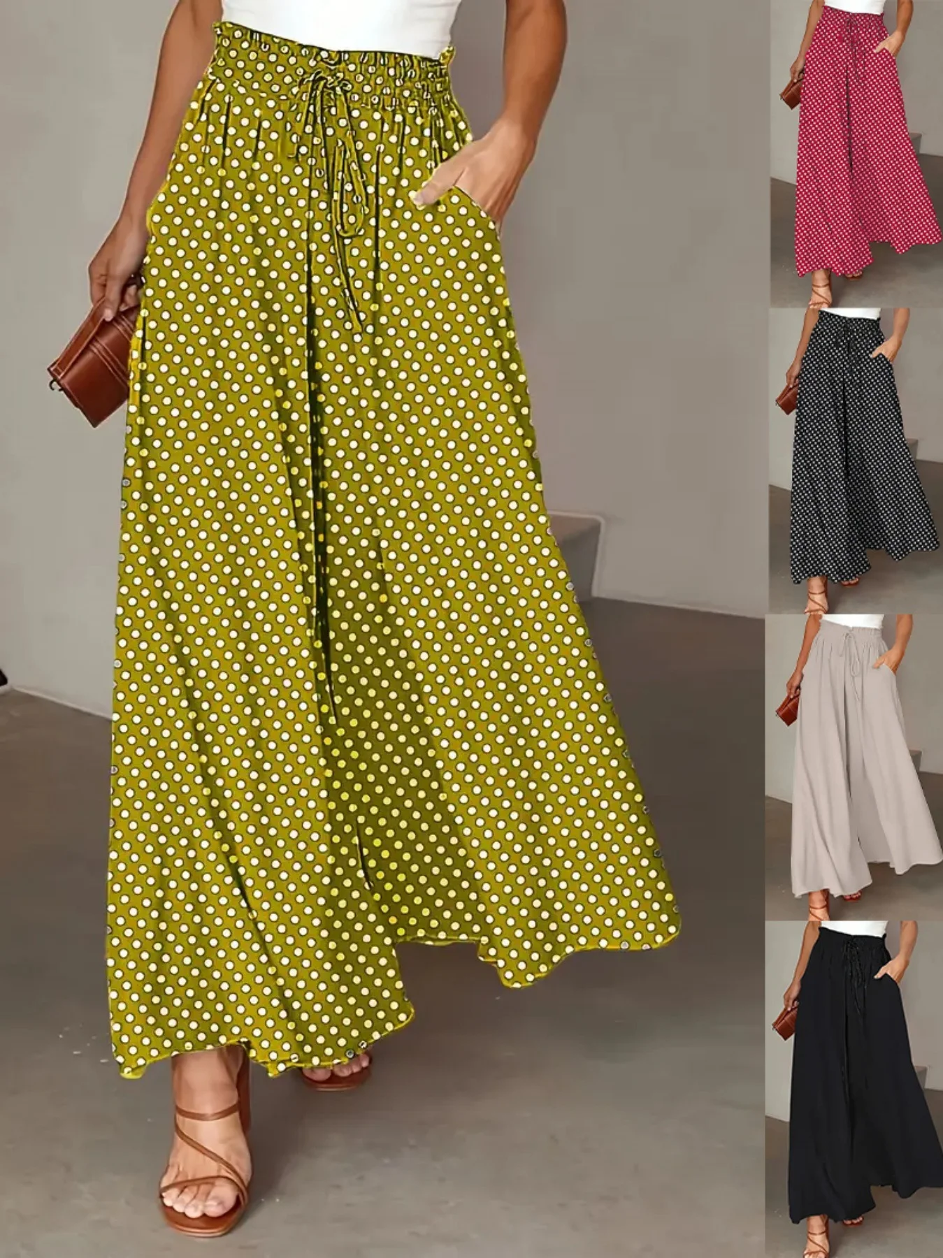 Women's  H-Line Wide Leg Pants Daily Going Out Pants Yellow Casual Pocket Stitching Plain Spring/Fall Pants