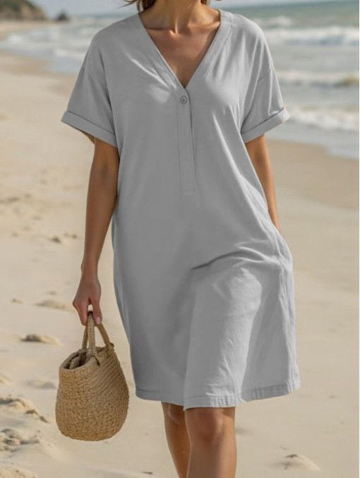Cotton Regular Fit Plain Casual Dress With No
