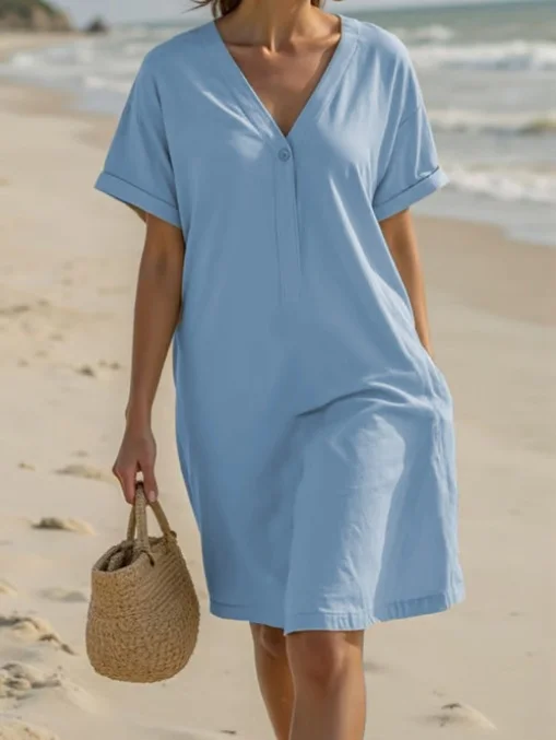 Cotton Regular Fit Plain Casual Dress With No