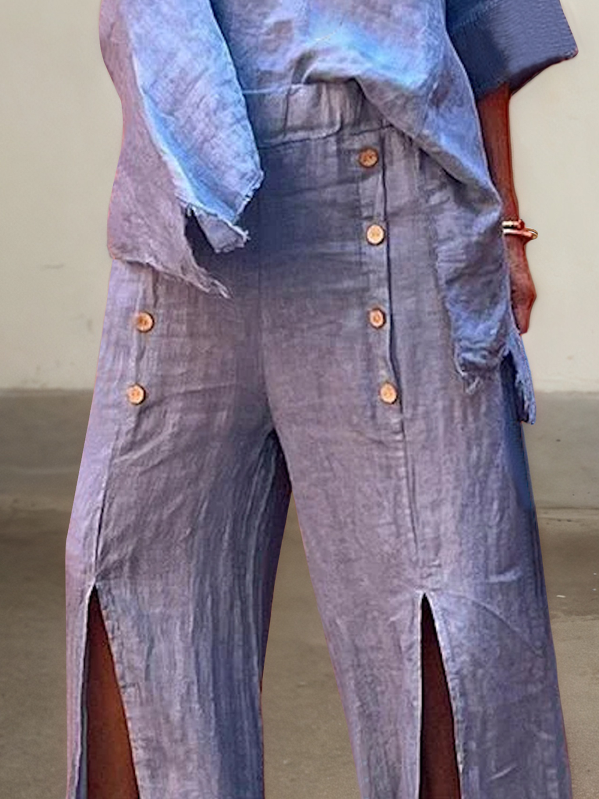 Casual Plain linen-cotton Straight Pants