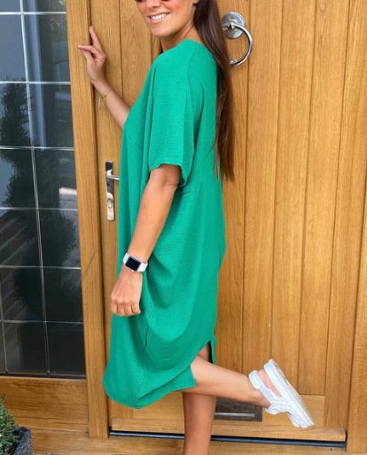 Women's Half Sleeve Summer Royal Blue Plain Slit V Neck Daily Going Out Casual Maxi A-Line Tank Dress