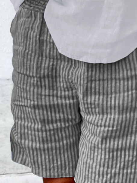 Summer New Linen Shorts Casual Loose Ladies Thin Pajama Pants Striped Outer Wear Beach Shorts