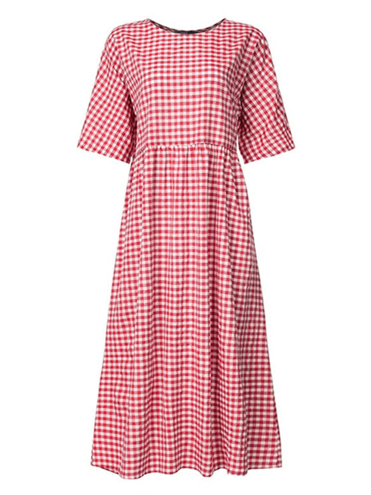 Casual Plaid Crew Neck Maxi Dress