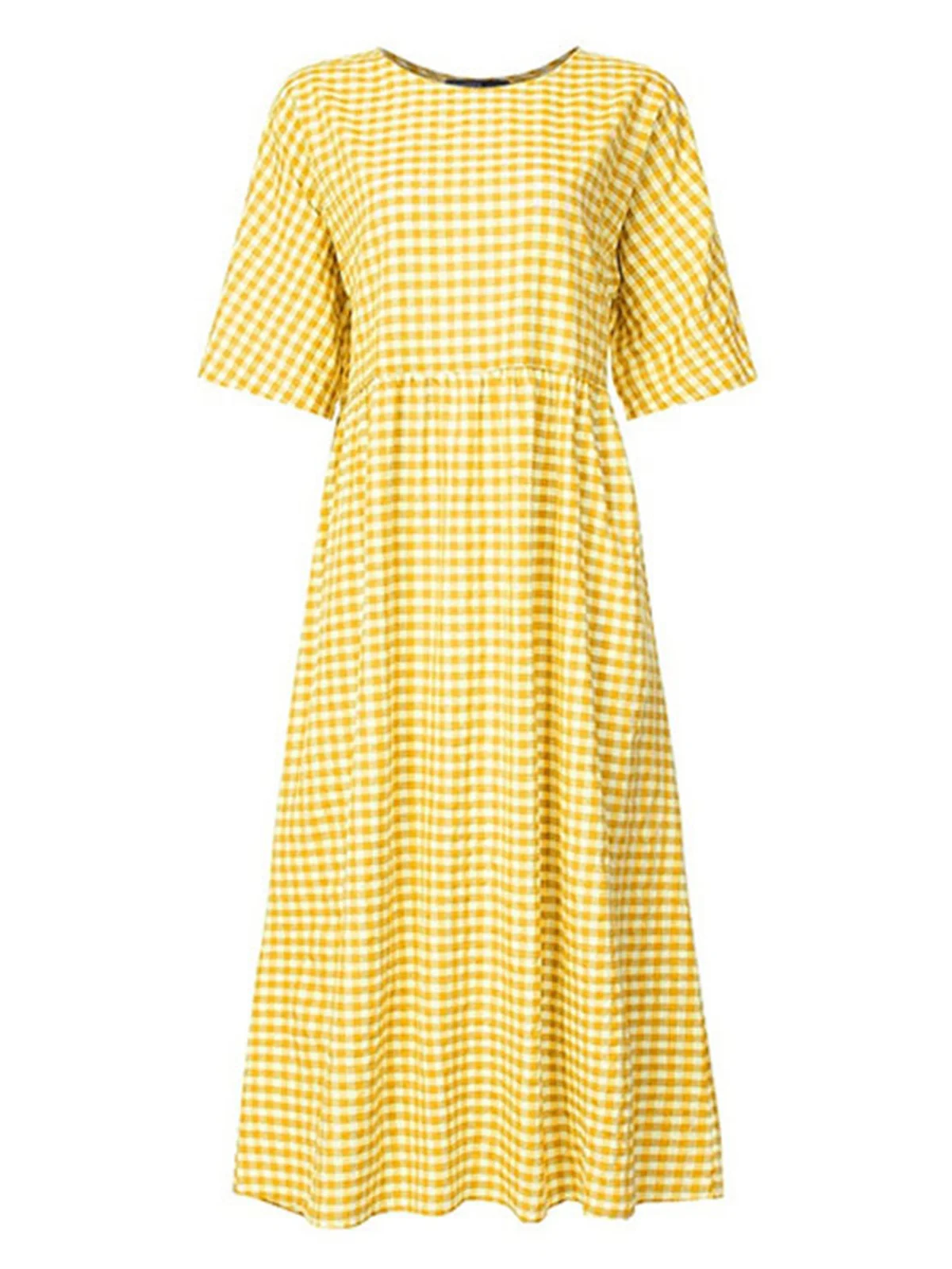 Casual Plaid Crew Neck Maxi Dress