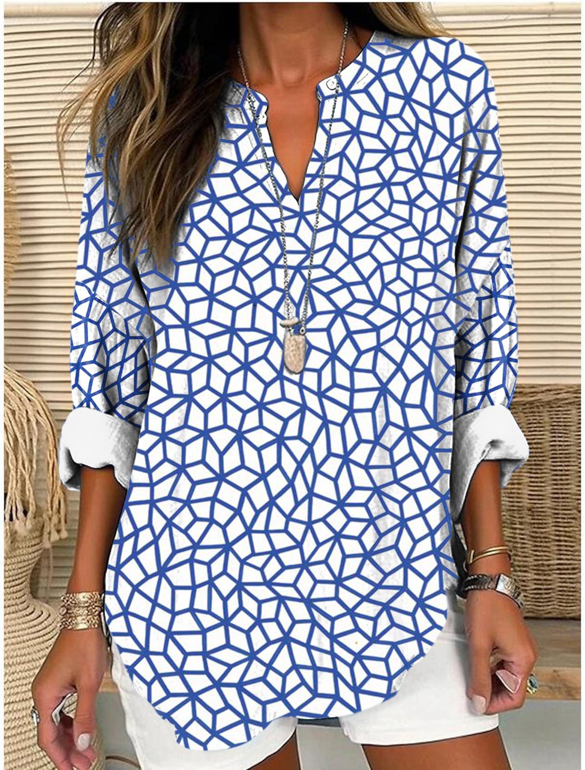Regular Fit Casual Cotton V Neck Shirt