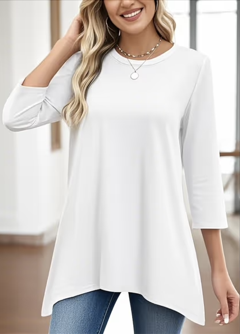 Women Plain Crew Neck Casual Long Sleeve T-shirt