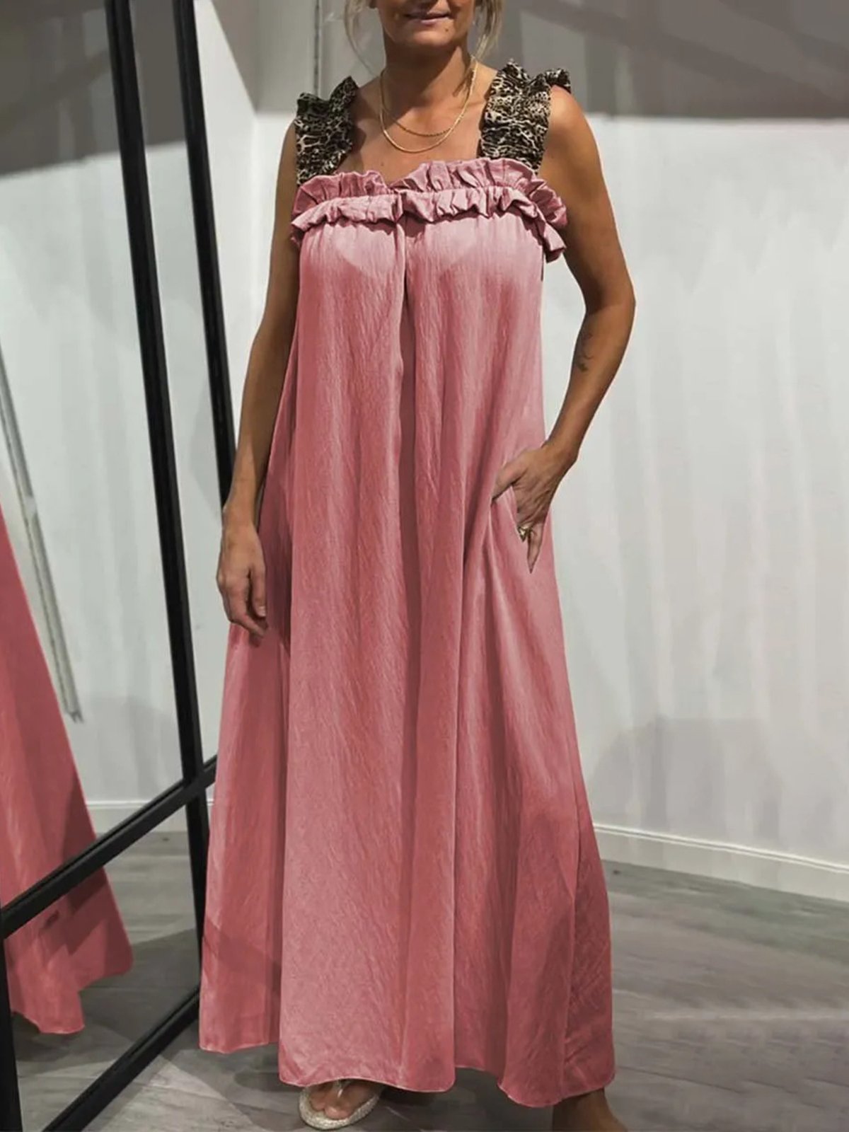 Vacation Plain Spaghetti Maxi Dress