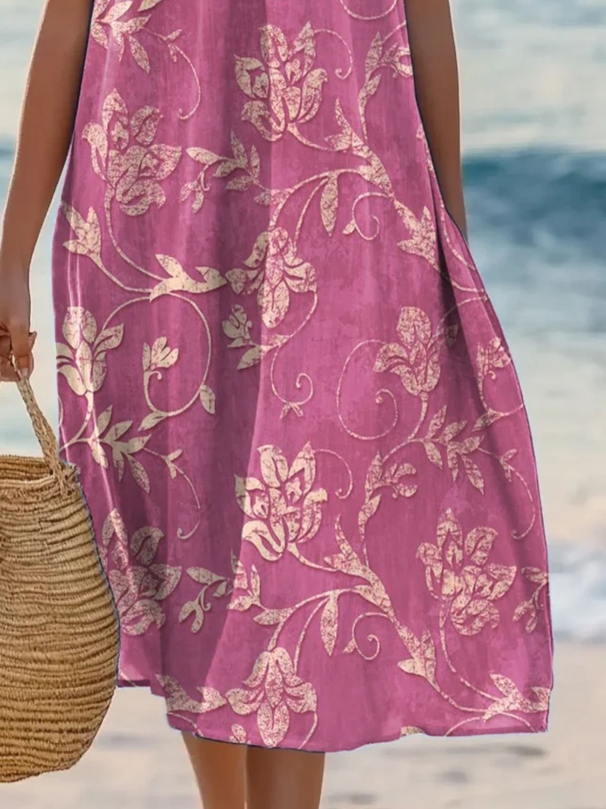 Plants Regular Fit Cotton Simple Dress With No