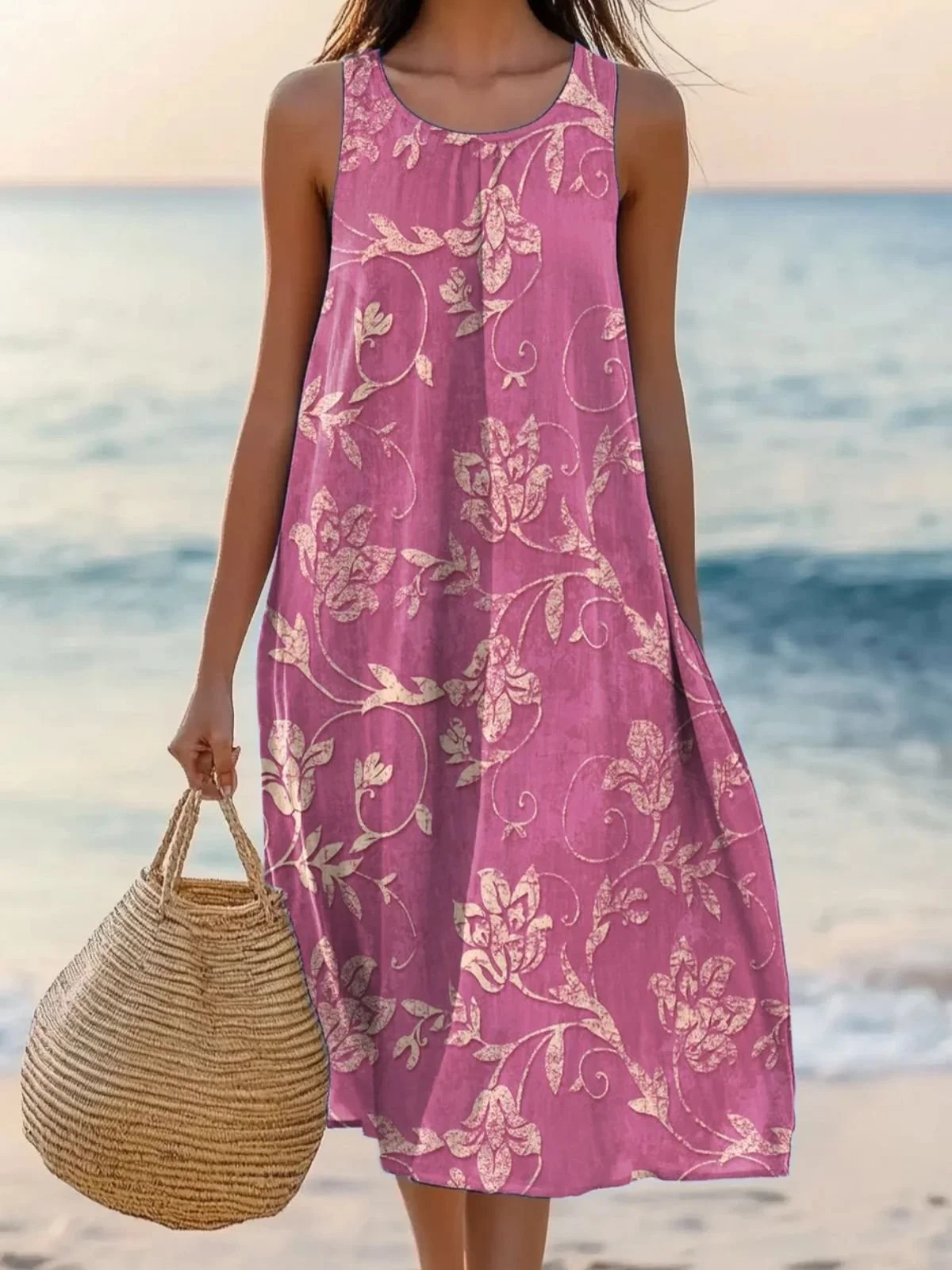 Plants Regular Fit Cotton Simple Dress With No