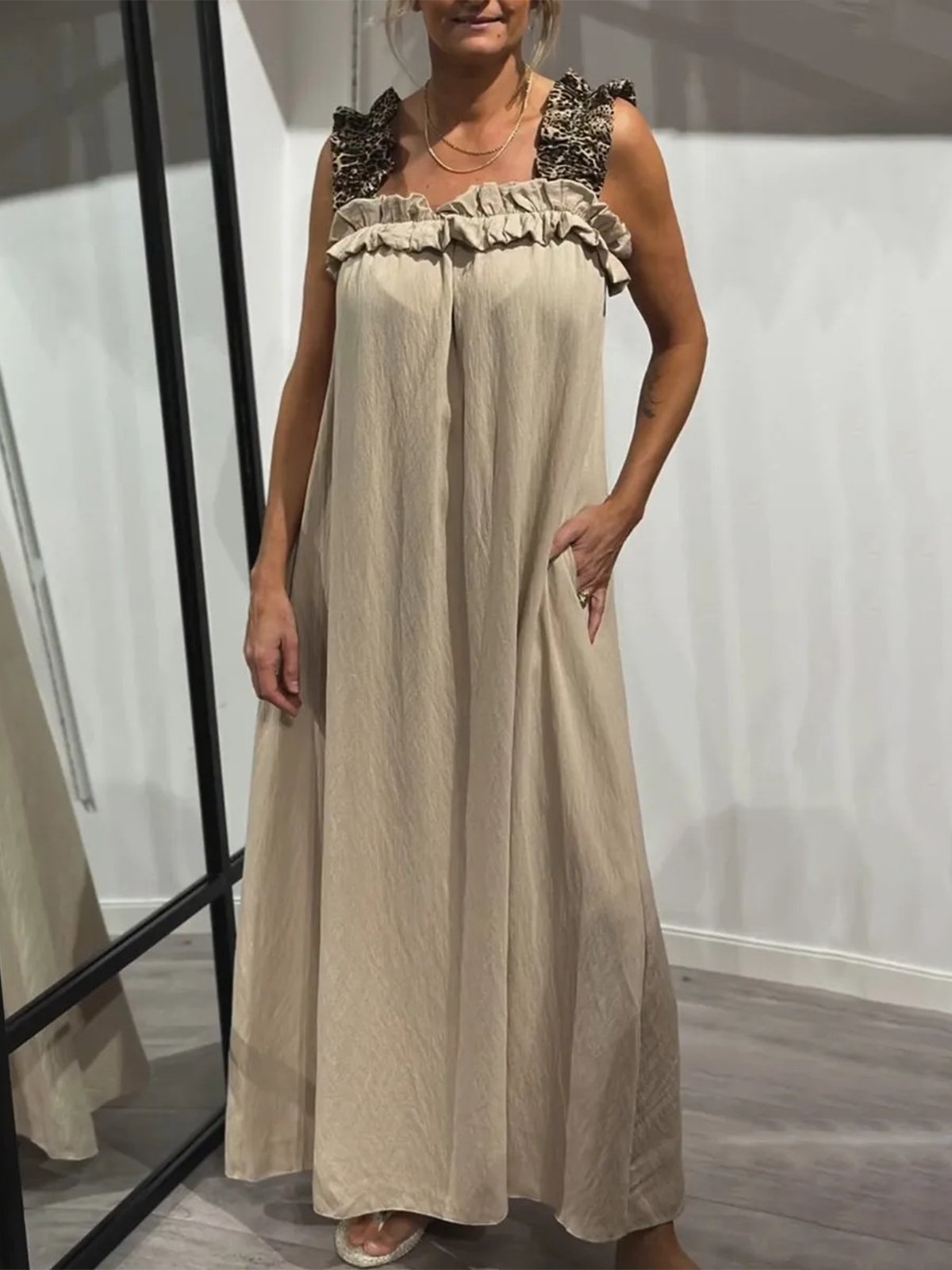 Vacation Plain Spaghetti Maxi Dress