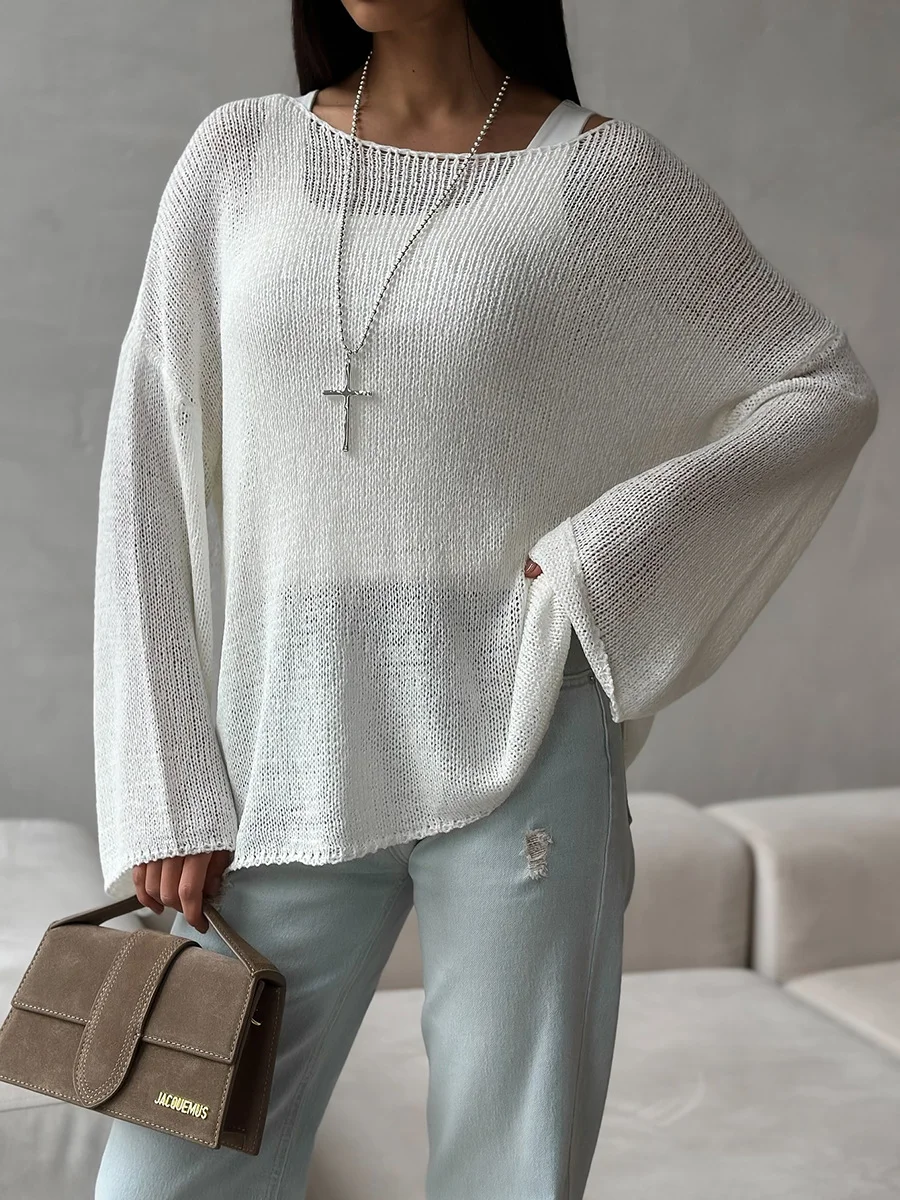 Off The Shoulder Cotton Loose Boho Sweater