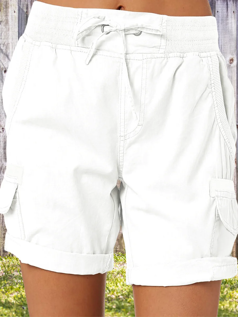 High Waist Women's Overalls Casual Pants Cotton And Linen Shorts Thin A-line Loose Wide-leg Shorts