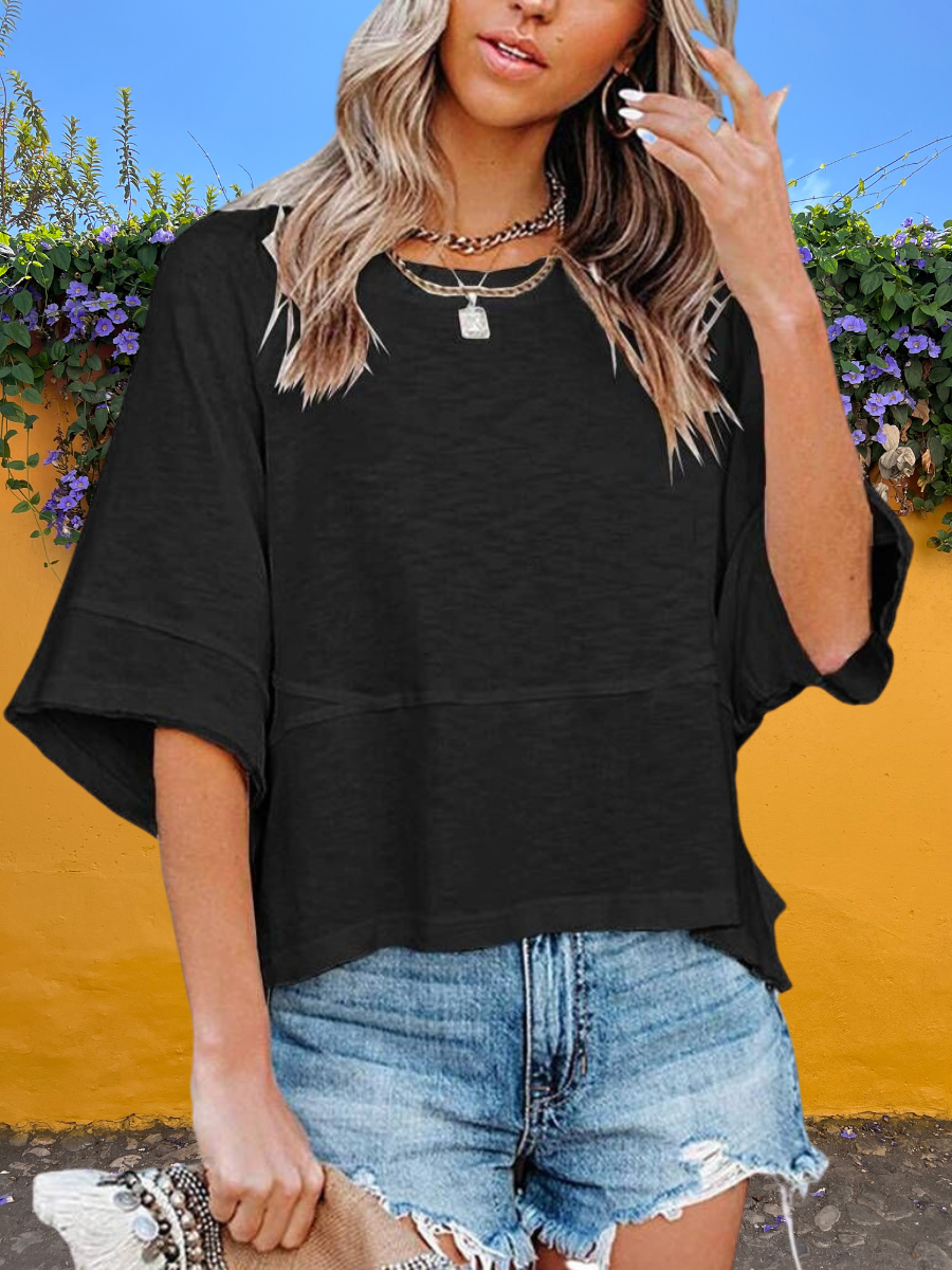 Women Plain Crew Neck Casual Half Sleeve T-shirt
