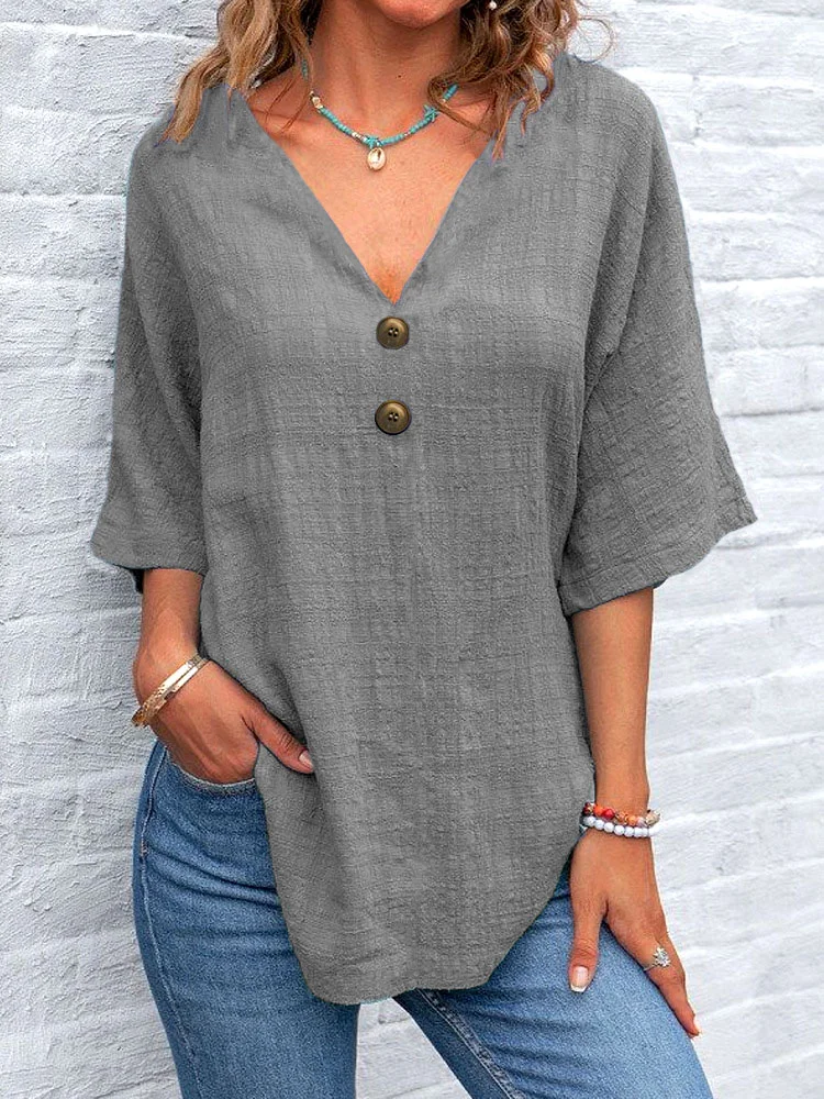 Women Plain V Neck Casual Short Sleeve T-shirt