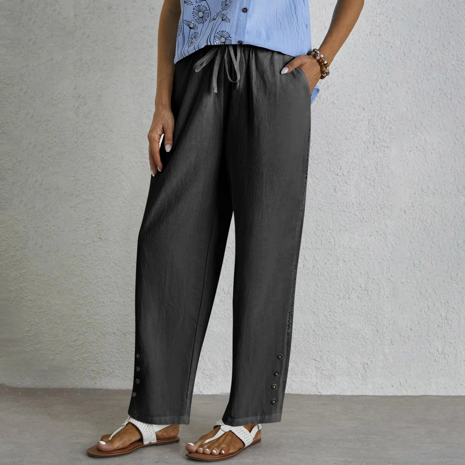 Women's  Elastic Waist H-Line Wide Leg Pants Daily Going Out Pants White Casual Split Joint Plain Spring/Fall Pants