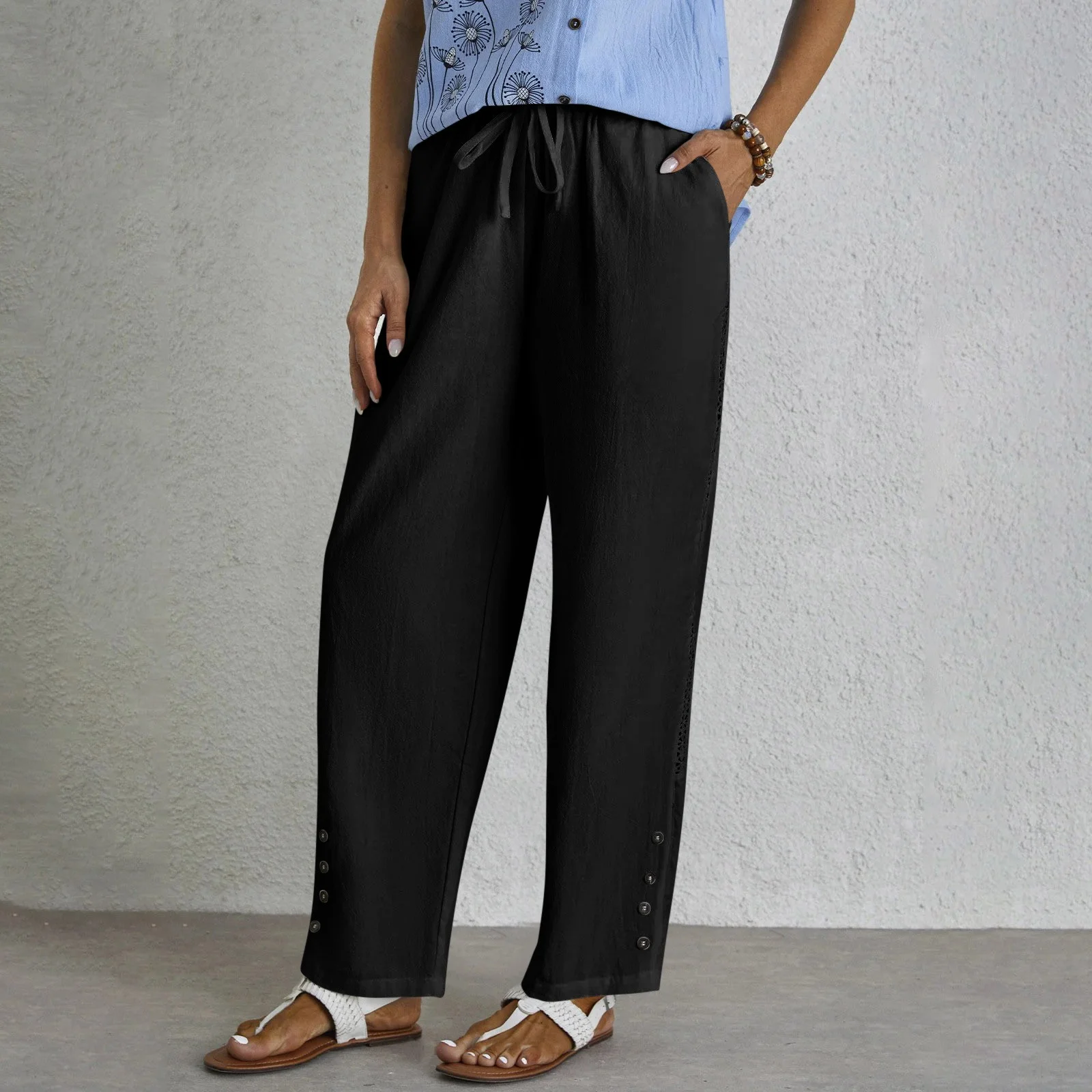 Women's  Elastic Waist H-Line Wide Leg Pants Daily Going Out Pants White Casual Split Joint Plain Spring/Fall Pants
