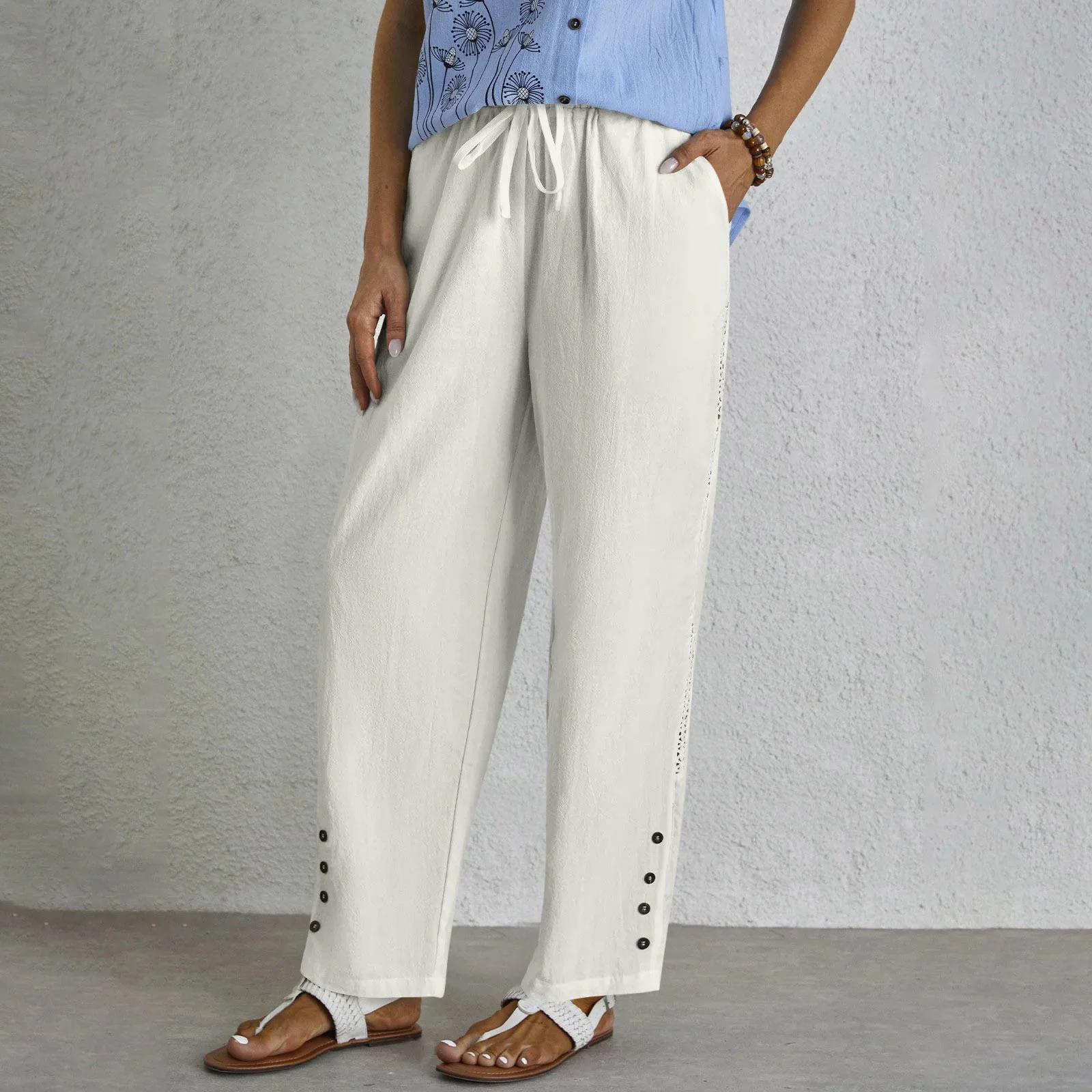 Women's  Elastic Waist H-Line Wide Leg Pants Daily Going Out Pants White Casual Split Joint Plain Spring/Fall Pants